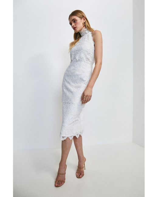 Karen Millen White Lace Applique Halter Midi Dress