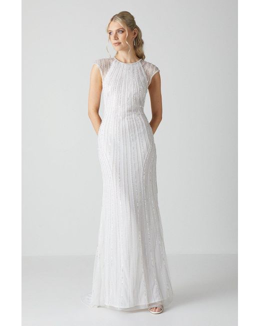 Coast White Embellished Cap Sleeve Linear Embellished Wedding Dress