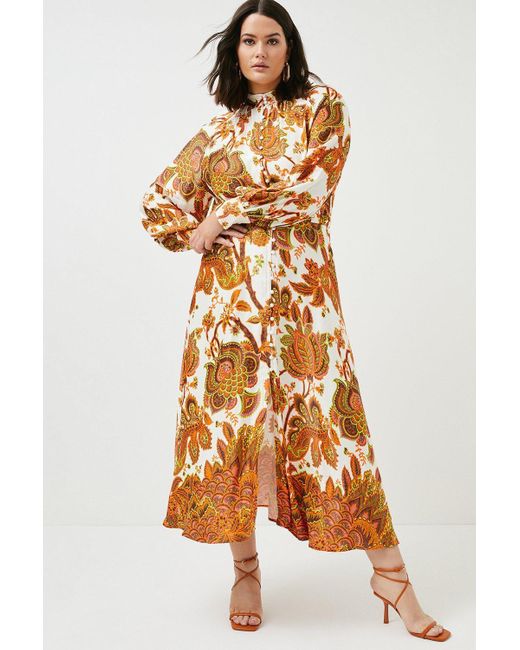 Karen Millen Multicolor Plus Size Batik Border Floral Woven Maxi Dress