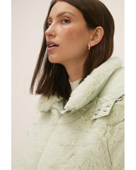 Oasis Natural Faux Fur Padded Mix Bomber Jacket