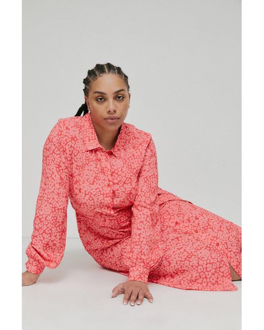 Warehouse Plus Size Woven Midi Shirt Dress In Animal in Pink | Lyst UK