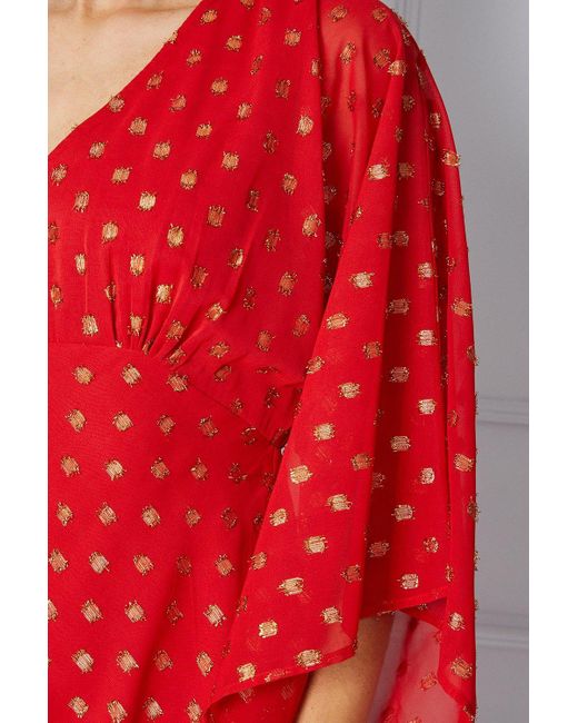 Wallis Red Glitter Spot Flare Sleeve Midaxi Dress