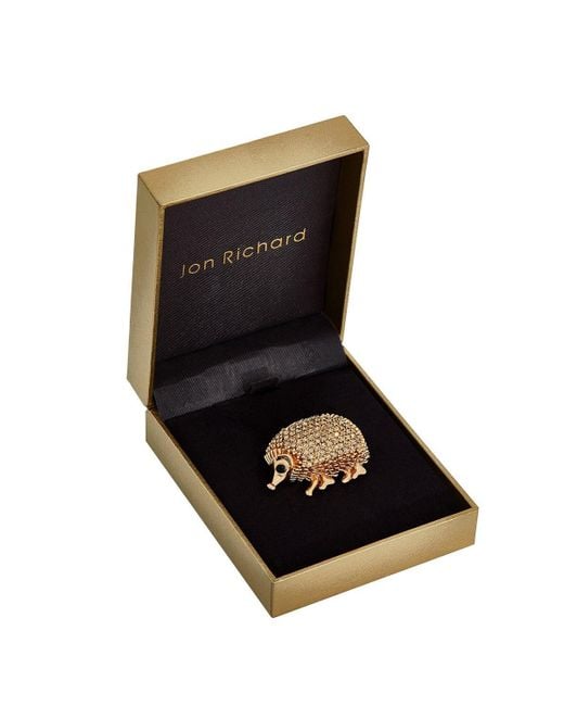 Jon Richard Black Novelty Cubic Zirconia Hedgehog Brooch - Gift Boxed