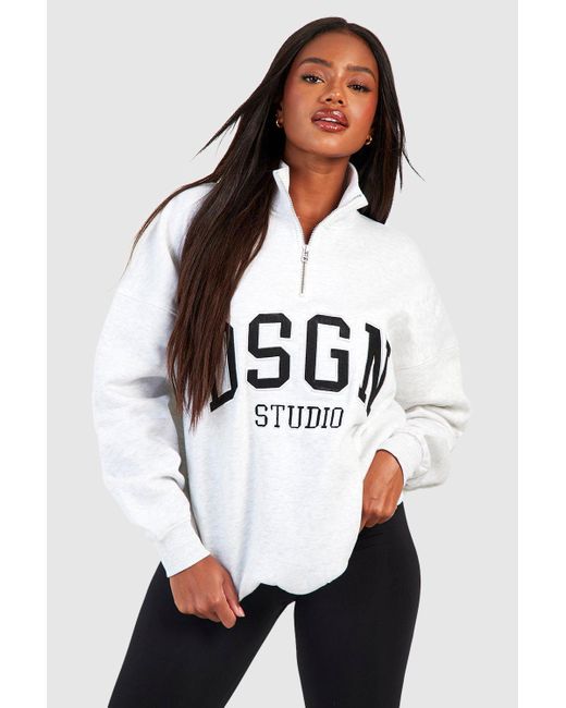 Boohoo White Dsgn Studio Applique Half Zip Oversized Sweatshirt