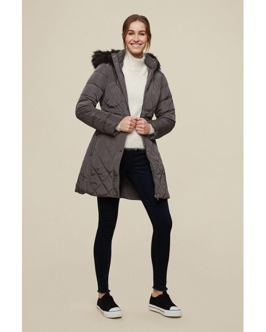 Dorothy Perkins Natural Charcoal Long Luxe Padded Coat
