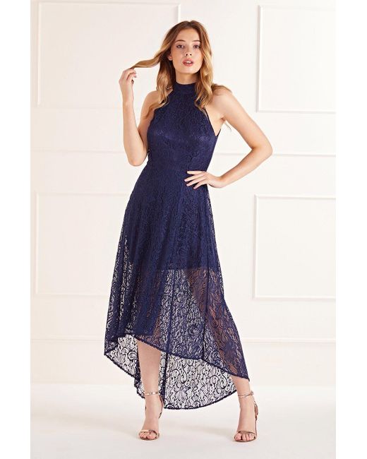 Mela Blue Navy Lace 'mely' Asymmetric Dress
