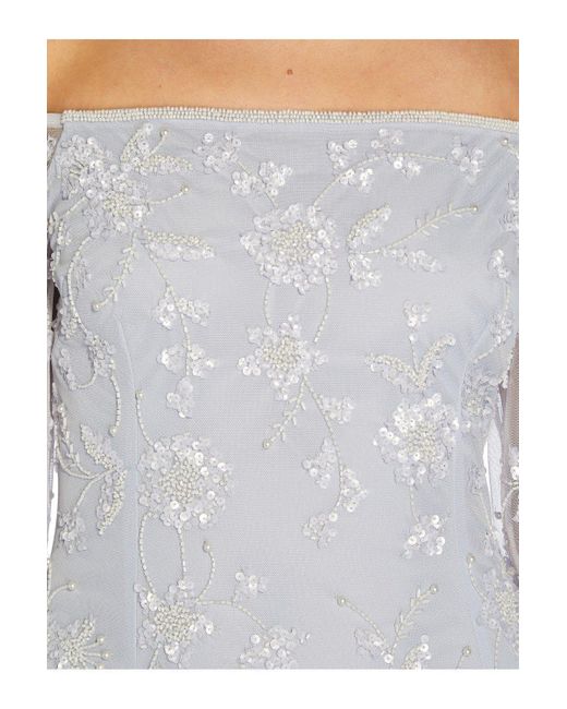 Adrianna Papell White Beaded Off Shoulder Gown