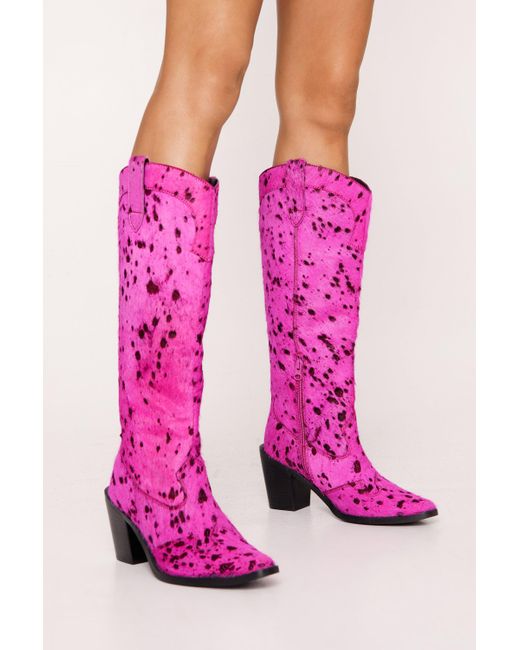 Nasty Gal Pink Hair On Knee High Cowboy Boots