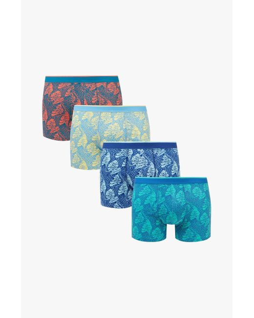 DEBENHAMS Blue 4 Pack Palm Print Trunks for men