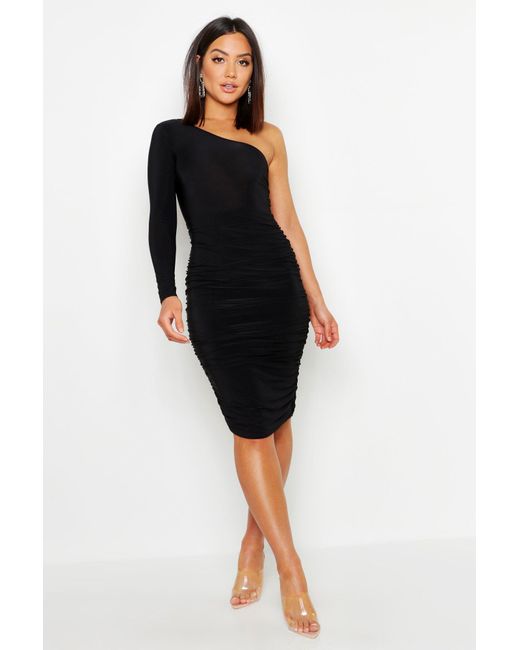 Boohoo black one shoulder dress cheap