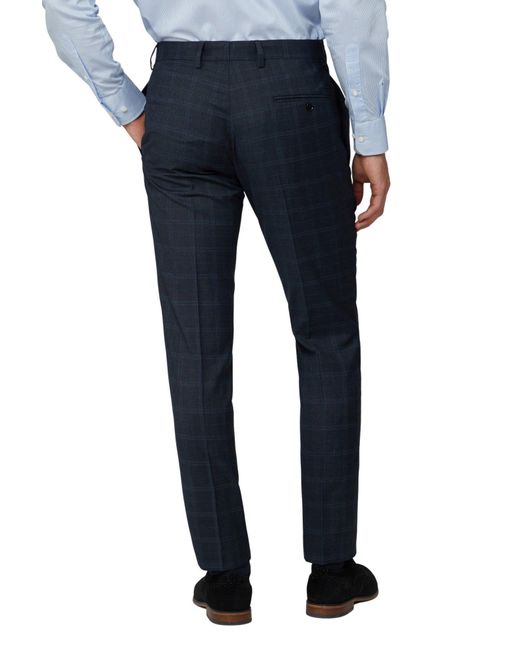 Limehaus Blue Tonal Check Slim Trousers for men