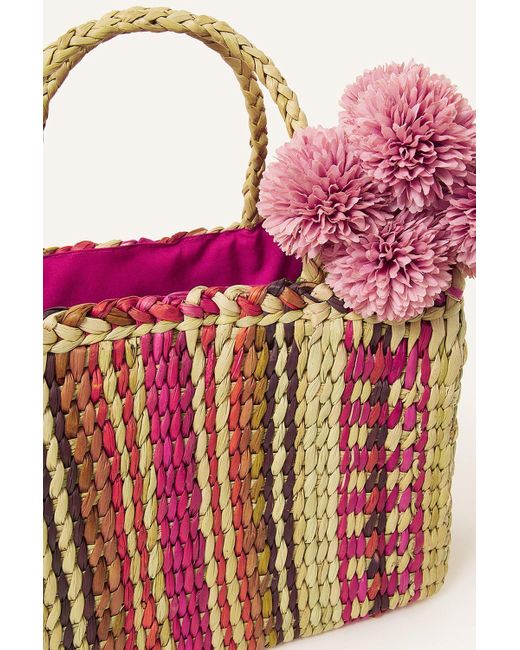 Accessorize Red Stripe Straw Basket Bag