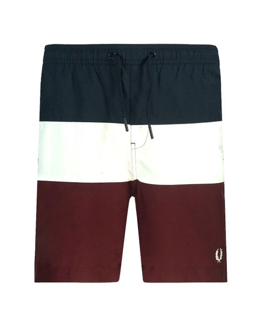 Fred Perry Blue Colour Block S8510 122 Burgundy Swim Shorts for men