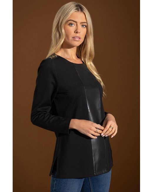 Klass Black Faux Leather And Ponte Tunic Top
