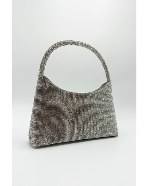 Miss Diva Gray Riven Diamante Embellished Top Handle Bag