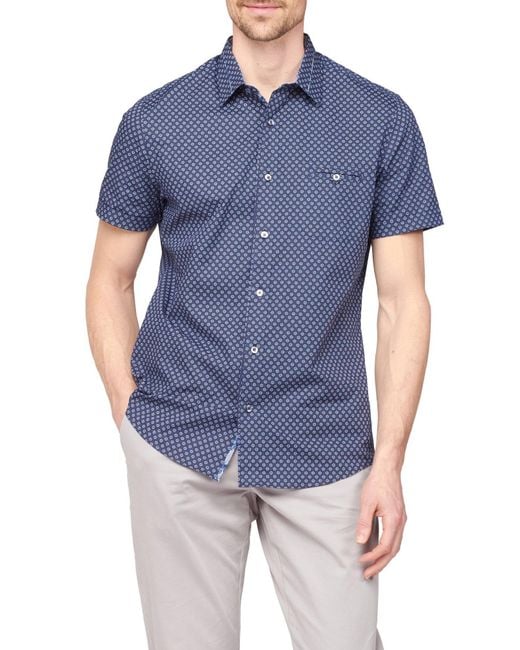 Jeff Banks Blue Short Sleeve Geometric Print Cotton Shirt for men