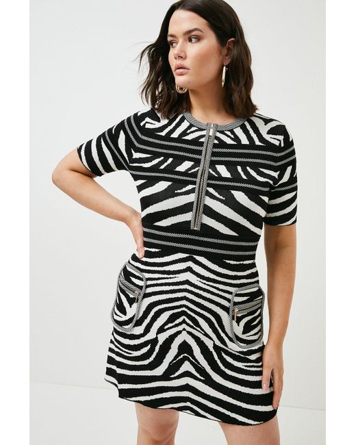 Karen Millen Black Plus Size Textured Zebra Jacquard Knit Dress