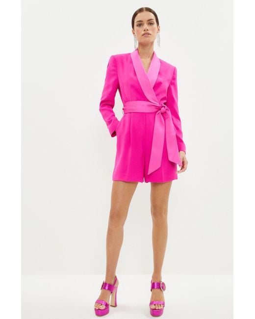 Coast Pink Petite Blazer Wrap Playsuit With Belt