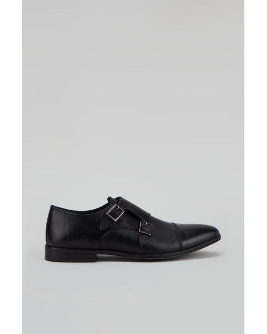 Burton Gray Rubble Black Leather Monk Shoes for men
