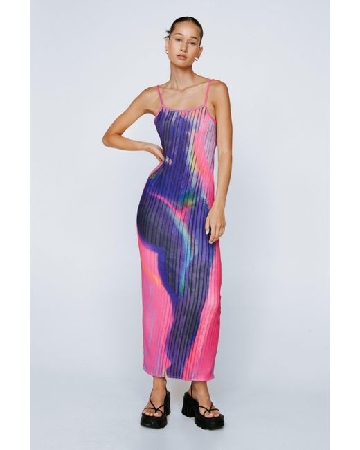 Nasty Gal Pink Thick And Thin Mesh Body Placement Midi Dress