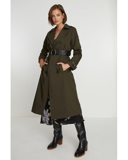 Oasis Black Petite Double Breasted Belted Trench Coat