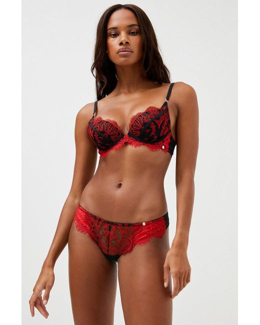Karen Millen Red Embroidery And Lace Thong