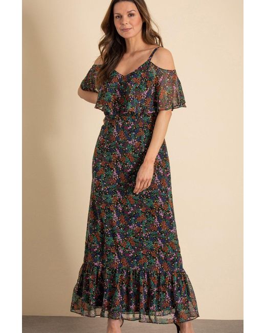 Klass Natural Meadow Print Chiffon Maxi Dress