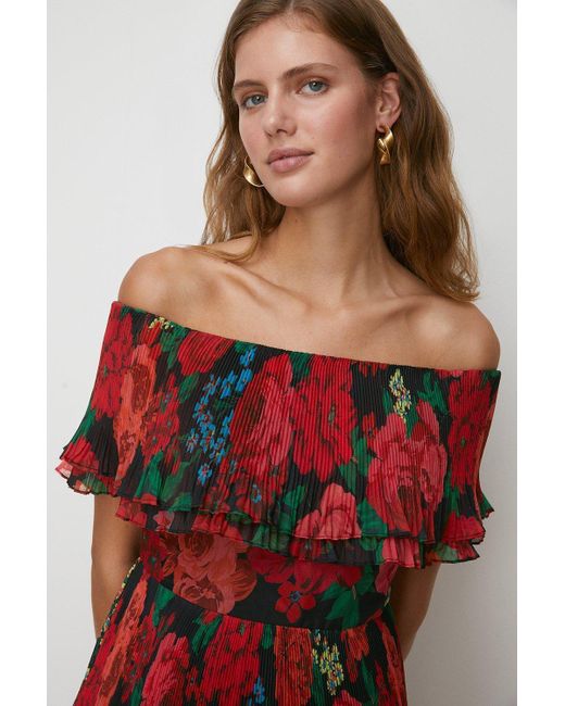 Oasis Floral Bardot Organza Tiered Midi Dress