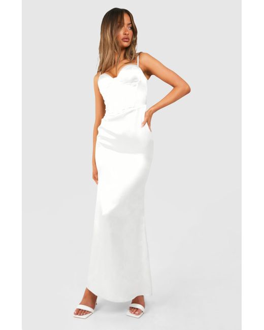 Boohoo White Satin Corset Strappy Maxi Dress