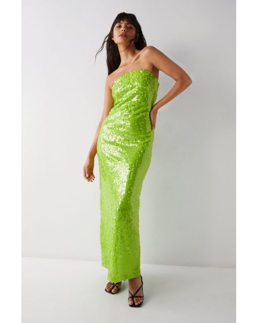 Warehouse Green Sequin Maxi Bandeau Dress