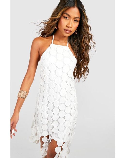 Boohoo White Disk Crochet Mini Dress