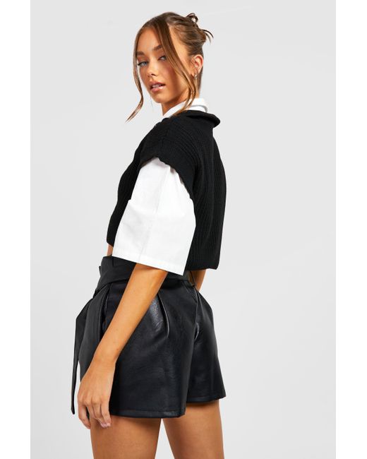 Boohoo Black Faux Faux Leather Belted Short