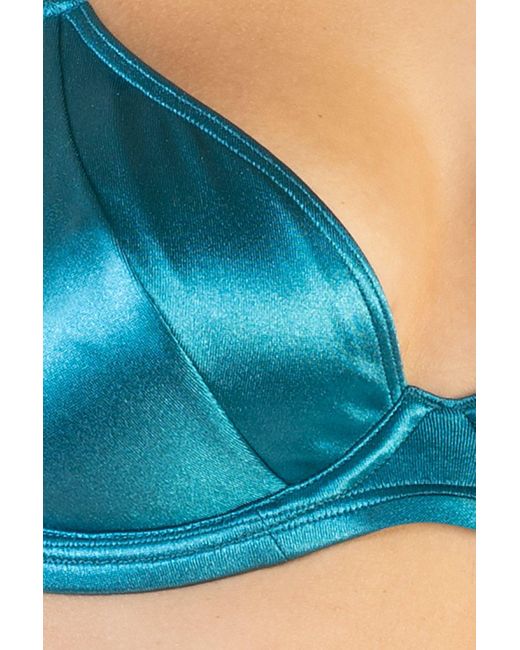 Wolf & Whistle Blue Shine Wired Plunge Bikini Top Fuller Bust Exclusive