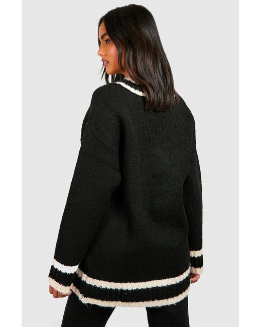 Boohoo Black Deep V Knitted Cricket Sweater