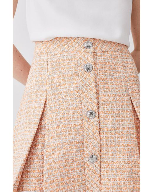 KarenMillen Orange Tweed Pleated Mini Skirt