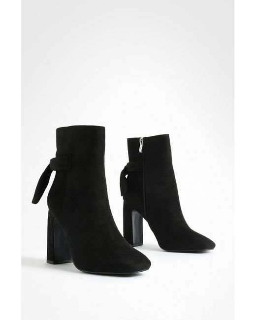Boohoo Black Bow Detail Block Heel Ankle Boots