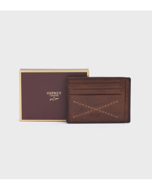 Osprey Brown The X Stitch Leather Rfid Card Slip for men
