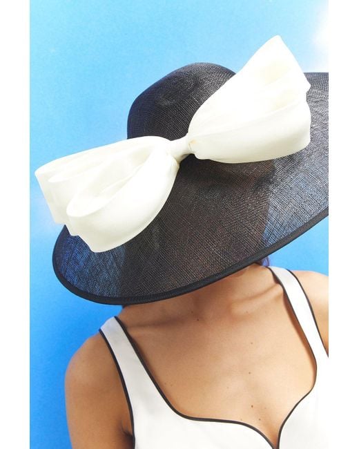 Coast Blue Lisa Tan Contrast Satin Bow Wide Brim Hat
