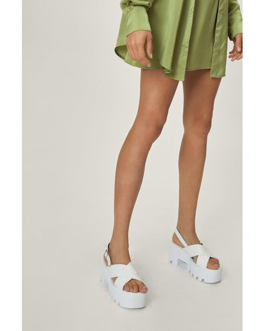 Nasty Gal Green Chunky Cleated Strappy Buckle Sandals