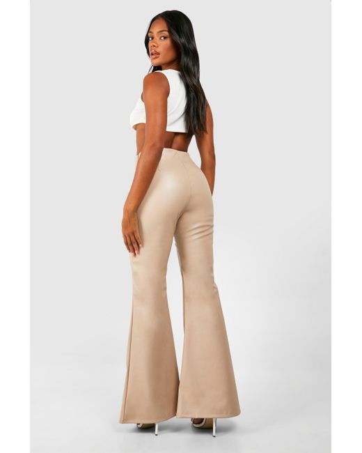 Boohoo Natural Leather Look Lace Up Flared Trouser