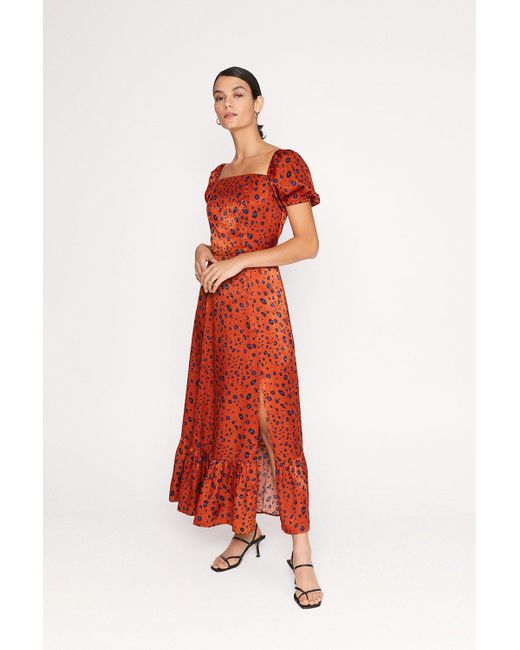 Oasis Red Square Neck Animal Print Maxi Dress