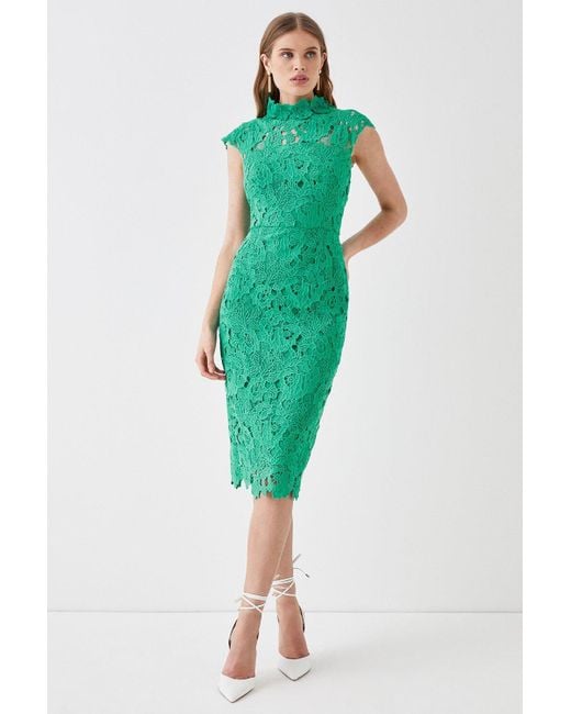 Coast Green Lace Pencil Dress With Applique Neckline