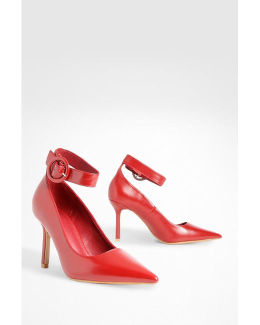 Boohoo Red Buckle Detail Court Shoes