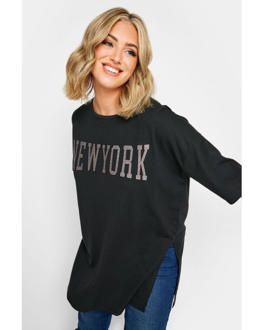 Yours Black 'new York' Glitter Embossed T-shirt