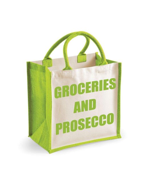 60 SECOND MAKEOVER Medium Jute Bag Groceries And Prosecco Green Bag
