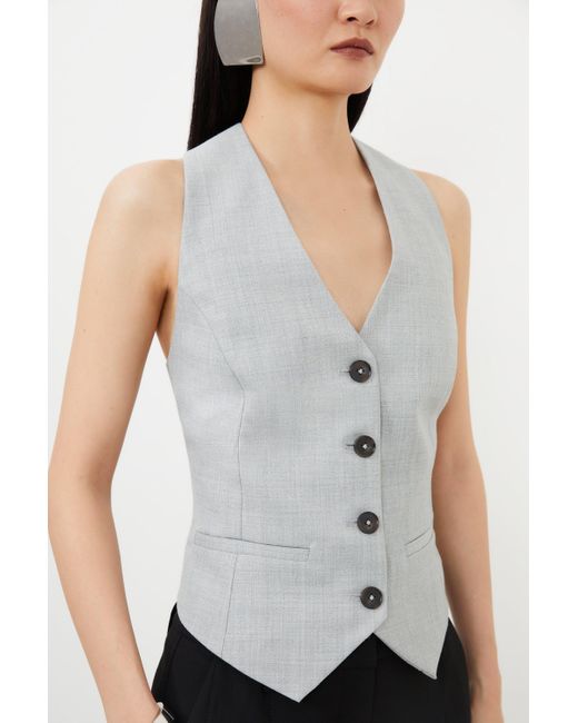 Karen Millen White Tailored Wool Blend Tie Back Detail Waistcoat