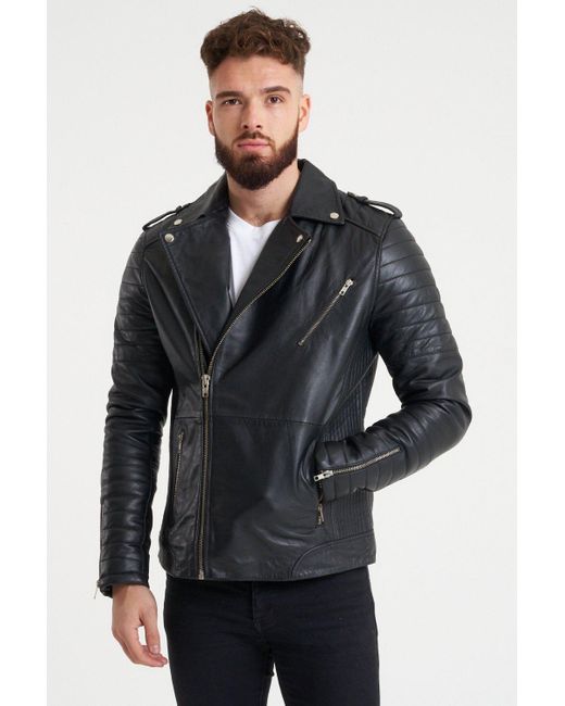 Barney's Originals Gray Ribbed Leather Jacket for men