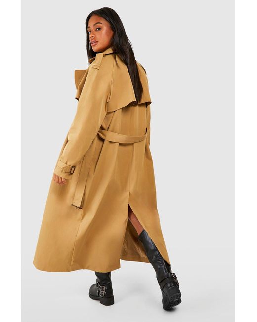 Boohoo Natural Oversized Shoulder Pad Belted Maxi Trench