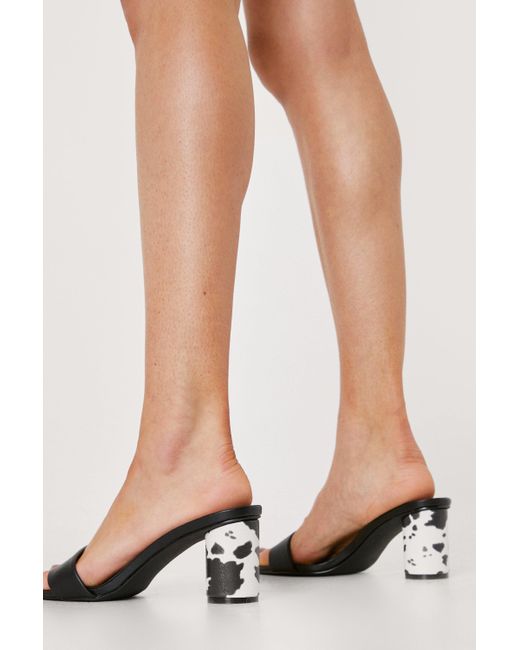 Nasty Gal Natural Faux Leather Cow Print Heel Mules
