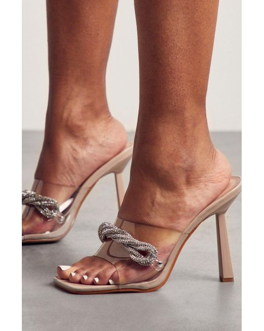 MissPap Brown Diamante Knot Clear Heeled Mules